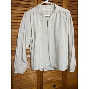 Olympia Etal Womens Medium Cotton Peasant Blouse Beige Long Sleeve Boho Top